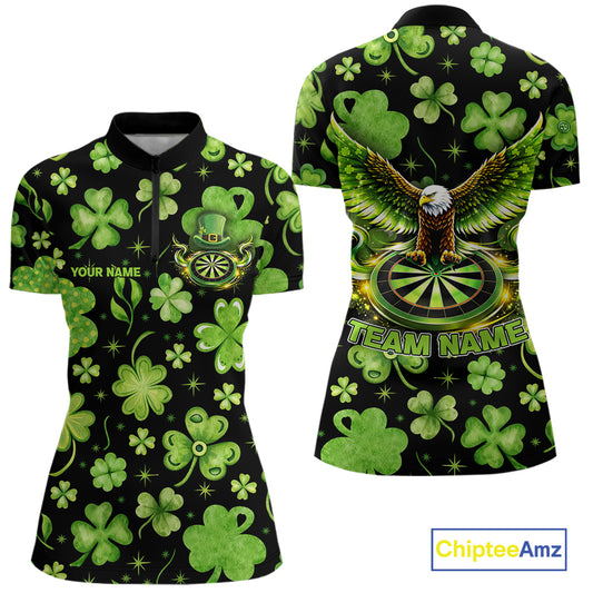 Funny Eagle Dartboard Shamrock Women Darts Quarter-Zip  Shirt Custom St Patrick's Day Darts Team Jersey NYN2531