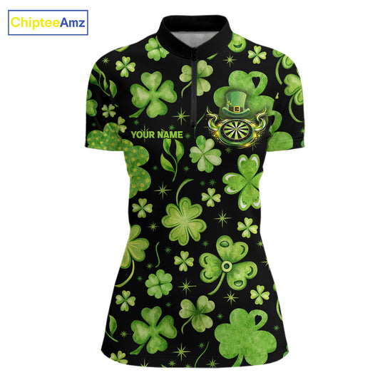 Funny Eagle Dartboard Shamrock Women Darts Quarter-Zip  Shirt Custom St Patrick's Day Darts Team Jersey NYN2531