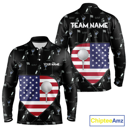 Personalized American Flag Mens Golf Polo Shirts Custom Patriotic Golf Ball Team Jerseys NYN3096