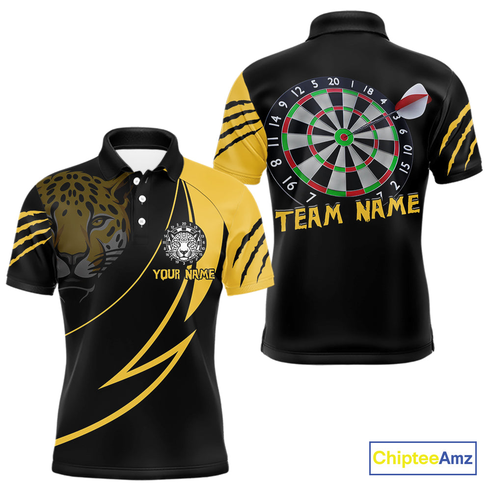 Men's Custom Darts Shirt - Yellow Panther With Dartboard & Arrow | Personalized Name NYN0323