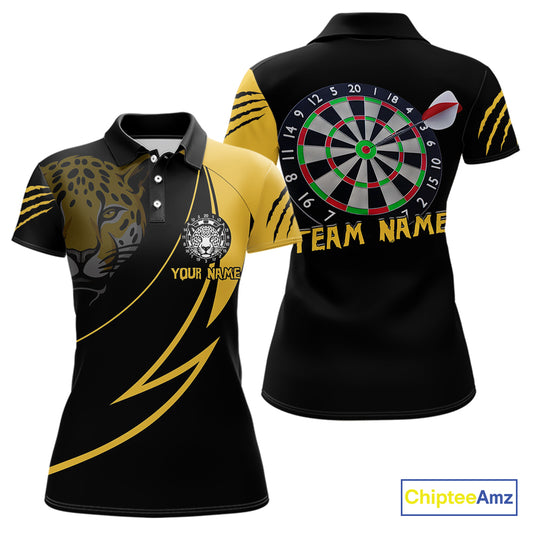 Women's Custom Darts Shirt - Yellow Panther With Dartboard & Arrow | Personalized Name NYN0323