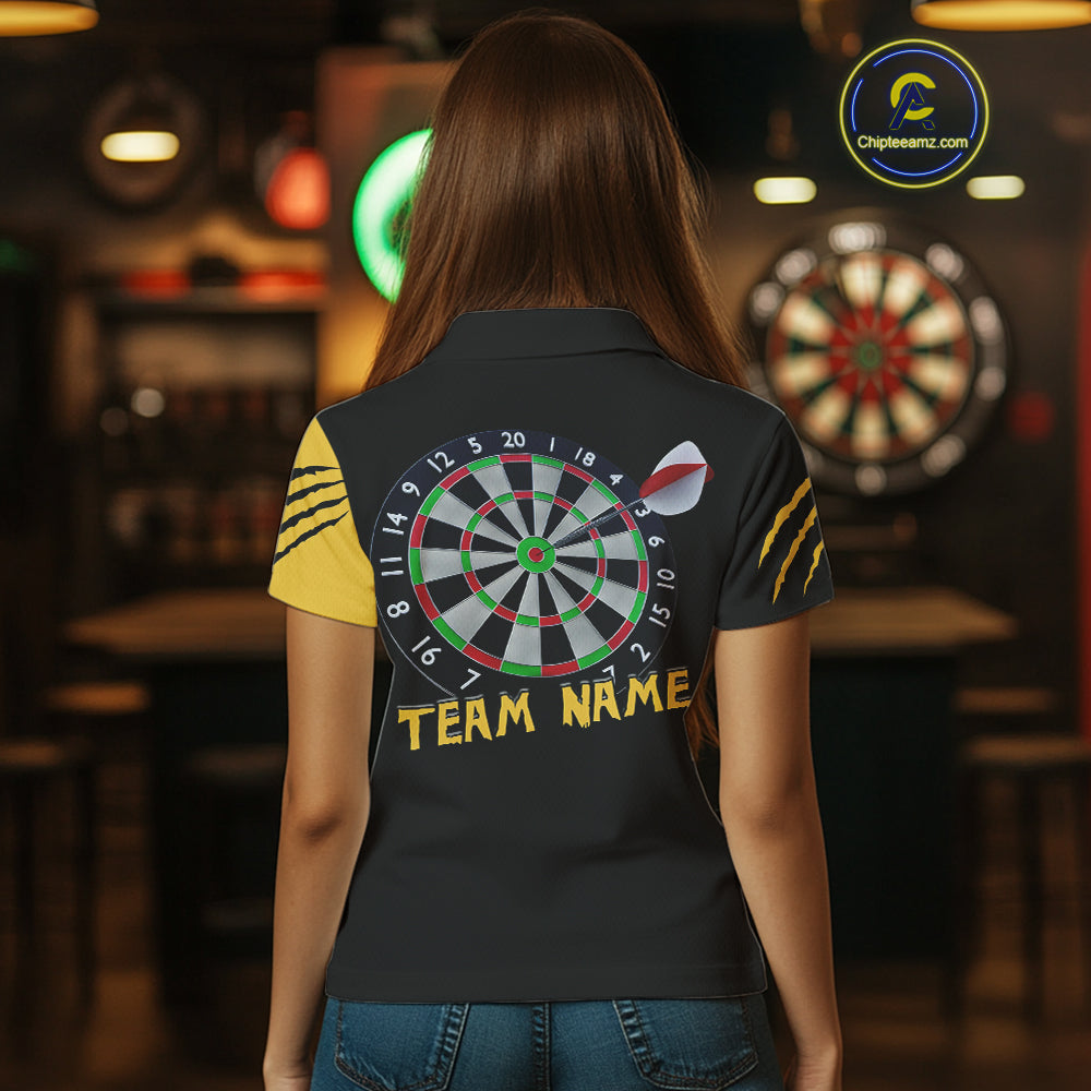 Women's Custom Darts Shirt - Yellow Panther With Dartboard & Arrow | Personalized Name NYN0323
