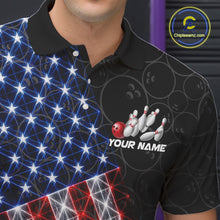 Load image into Gallery viewer, Lightning American Flag Black Bowling Shirts For Men Custom Patriotic Team Bowling Jersey NYN3272