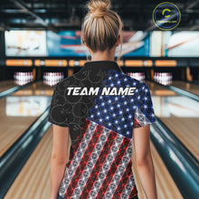 Load image into Gallery viewer, Lightning American Flag Black Bowling Shirts For Women Custom Patriotic Team Bowling Jersey NYN3272