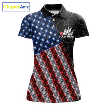 Load image into Gallery viewer, Lightning American Flag Black Bowling Shirts For Women Custom Patriotic Team Bowling Jersey NYN3272