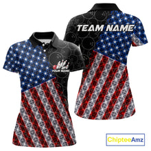 Load image into Gallery viewer, Lightning American Flag Black Bowling Shirts For Women Custom Patriotic Team Bowling Jersey NYN3272