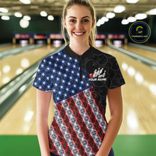 Load image into Gallery viewer, Lightning American Flag Black Bowling Shirts For Women Custom Patriotic Team Bowling Jersey NYN3272