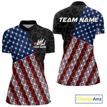 Load image into Gallery viewer, Lightning American Flag Black Bowling Shirts For Women Custom Patriotic Team Bowling Jersey NYN3272