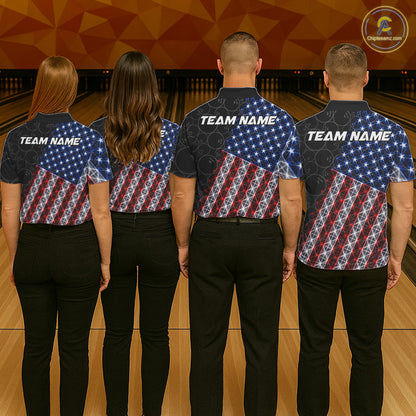 Lightning American Flag Black Bowling Shirts For Men Custom Patriotic Team Bowling Jersey NYN3272