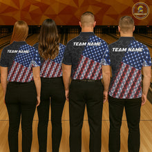 Load image into Gallery viewer, Lightning American Flag Black Bowling Shirts For Women Custom Patriotic Team Bowling Jersey NYN3272