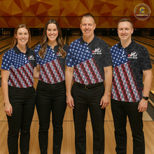 Load image into Gallery viewer, Lightning American Flag Black Bowling Shirts For Women Custom Patriotic Team Bowling Jersey NYN3272