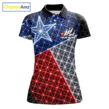 Load image into Gallery viewer, Lightning Texas Flag Black Bowling Shirts For Women Custom Patriotic Team Bowling Jersey NYN3273