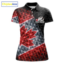 Load image into Gallery viewer, Lightning Canada Flag Black Bowling Shirts For Women Custom Patriotic Team Bowling Jersey NYN3274