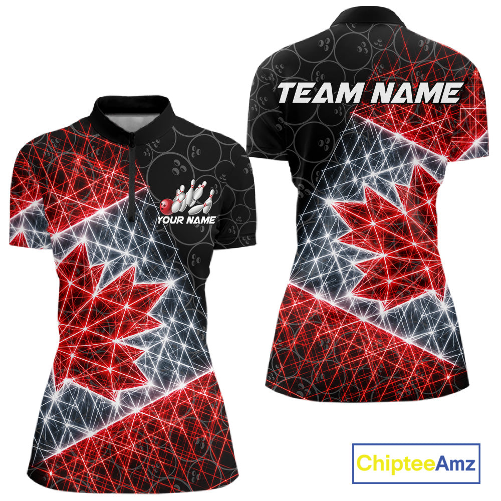 Lightning Canada Flag Black Bowling Shirts For Women Custom Patriotic Team Bowling Jersey NYN3274