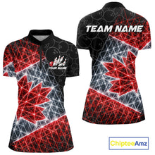 Load image into Gallery viewer, Lightning Canada Flag Black Bowling Shirts For Women Custom Patriotic Team Bowling Jersey NYN3274