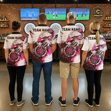 Load image into Gallery viewer, Men women darts team wearing Custom Pink Grunge Eagle Scratch Dartboard personalized team jerseys, professional dart league uniforms and tournament shirts