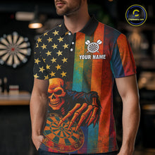 Load image into Gallery viewer, Custom Grunge Colorful US Flag Grim Reaper Dart Men Polo Jerseys Patriotic Dart Gifts NYN1722