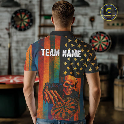 Custom Grunge Colorful US Flag Grim Reaper Dart Men Polo Jerseys Patriotic Dart Gifts NYN1722