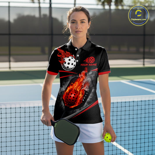 Custom Red Flaming Smoke Paddle & Ball Pickleball Jerseys Pickleball League Shirts For Women NYN2231