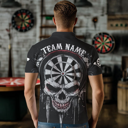 Personalized Skull Black Grunge Polo & 1/4 Zip Darts Shirt For Men, Dart Team Jerseys NYN0005