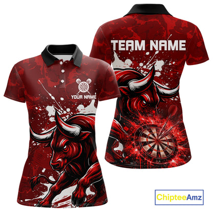 Custom White And Red Splatter Darts Polo & 1/4 Zip Shirt For Women Funny Bull Darts Team Jerseys NYN2891