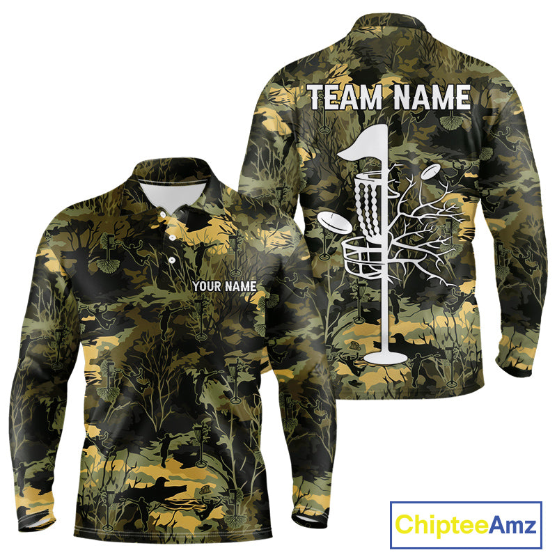 Disc Golf Basket Green Leaf Camo Men Disc Golf Polo Shirts Custom Disc Golf Jerseys Team For Men NYN3114