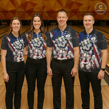 Load image into Gallery viewer, Men women bowling team wearing Connecticut patriotic bowling uniforms, custom bowling jerseys