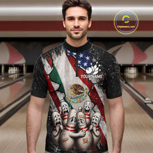 Load image into Gallery viewer, Male bowler wearing Mexican patriotic bowling jersey, custom bowling team shirt