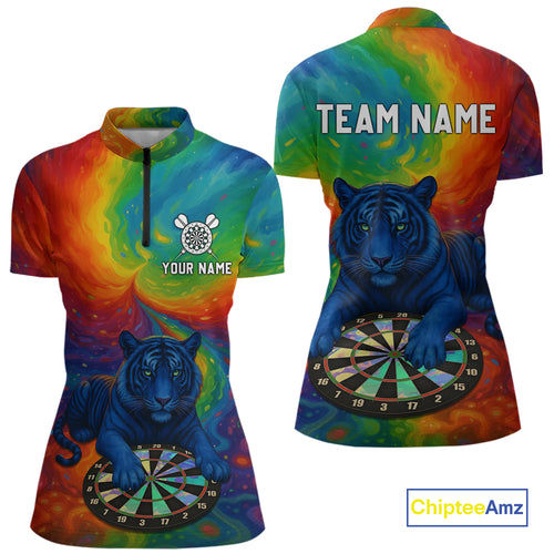 Custom Colorful Dartboard Funny Tiger Dart Women Quarter-Zip Jerseys Outfits Rainbow Dart Shirts NYN1731