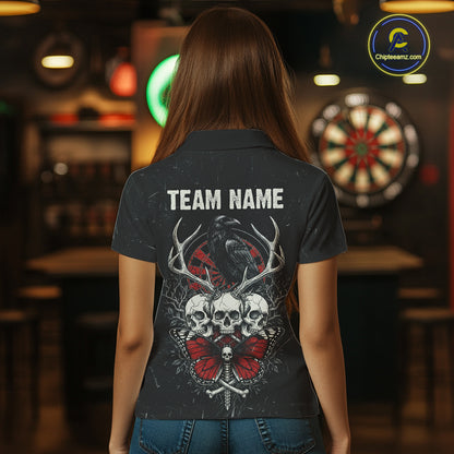 Red Skulls Butterfly Grunge Dartboard Custom Darts Polo Shirt For Women Retro Dart Gifts NYN2002