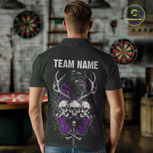 Load image into Gallery viewer, Purple Skulls Butterfly Grunge Dartboard Custom Darts Polo Shirt For Men Retro Dart Gifts NYN2003