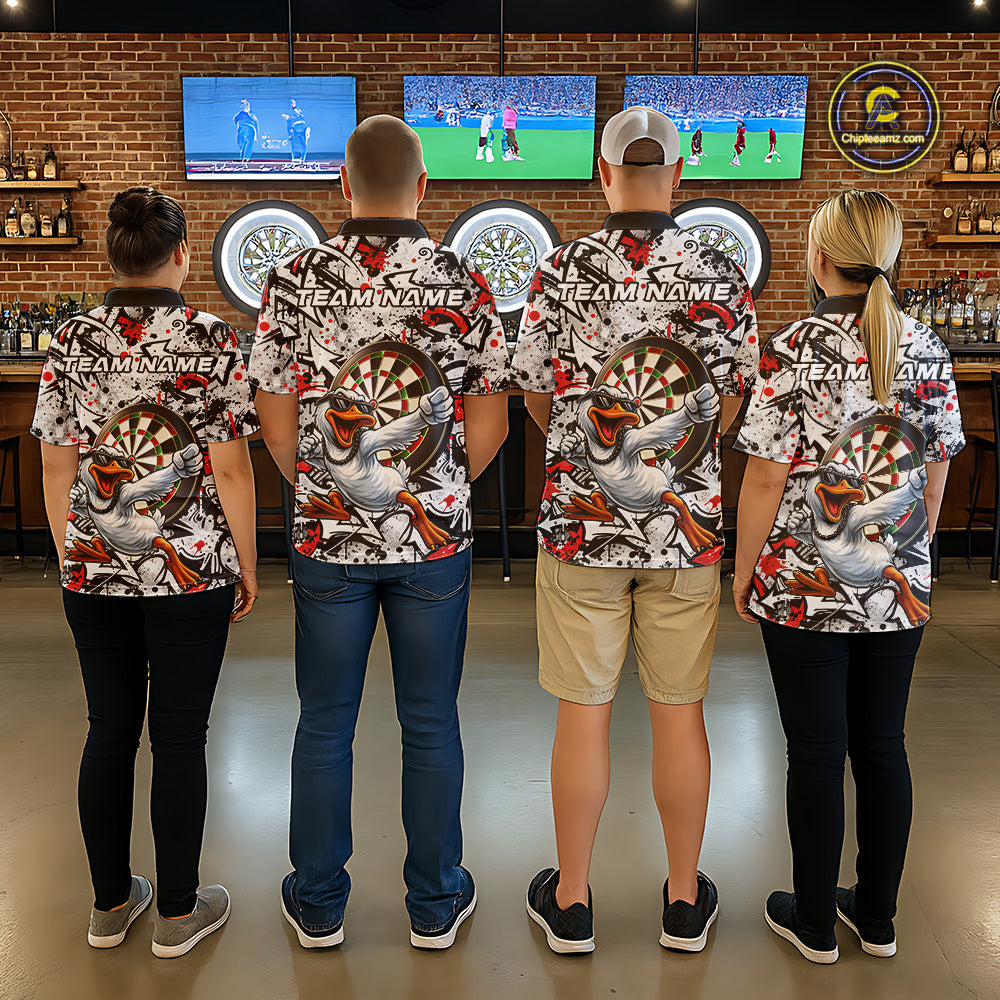 Personalized White & Red Graffiti Darts Women Polo & 1/4-Zip Dart Shirt Funny Duck Dart Team Jerseys NYN2901
