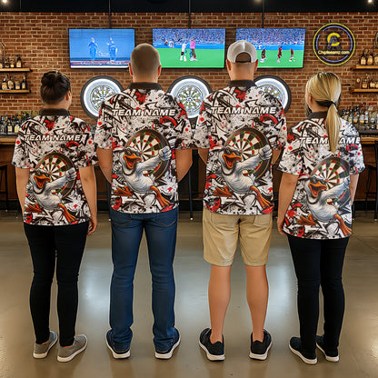 Personalized White & Red Graffiti Darts Women Polo & 1/4-Zip Dart Shirt Funny Duck Dart Team Jerseys NYN2901
