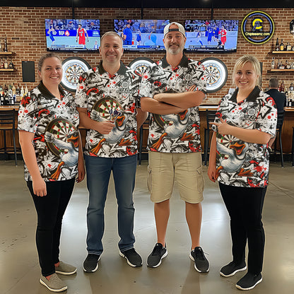 Personalized White & Red Graffiti Darts Women Polo & 1/4-Zip Dart Shirt Funny Duck Dart Team Jerseys NYN2901
