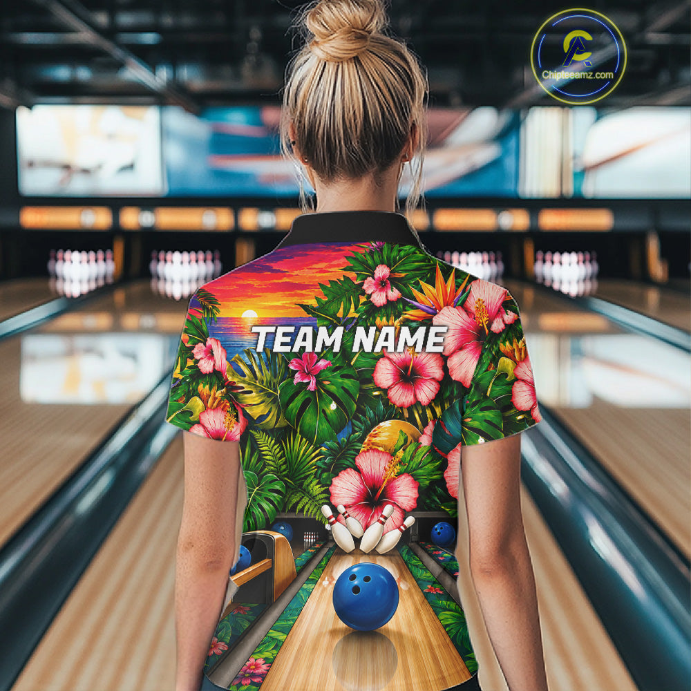 Monstera Pattern Funny Women Bowling Shirt Custom Summer Tropical Youth Bowling Shirts NYN3278