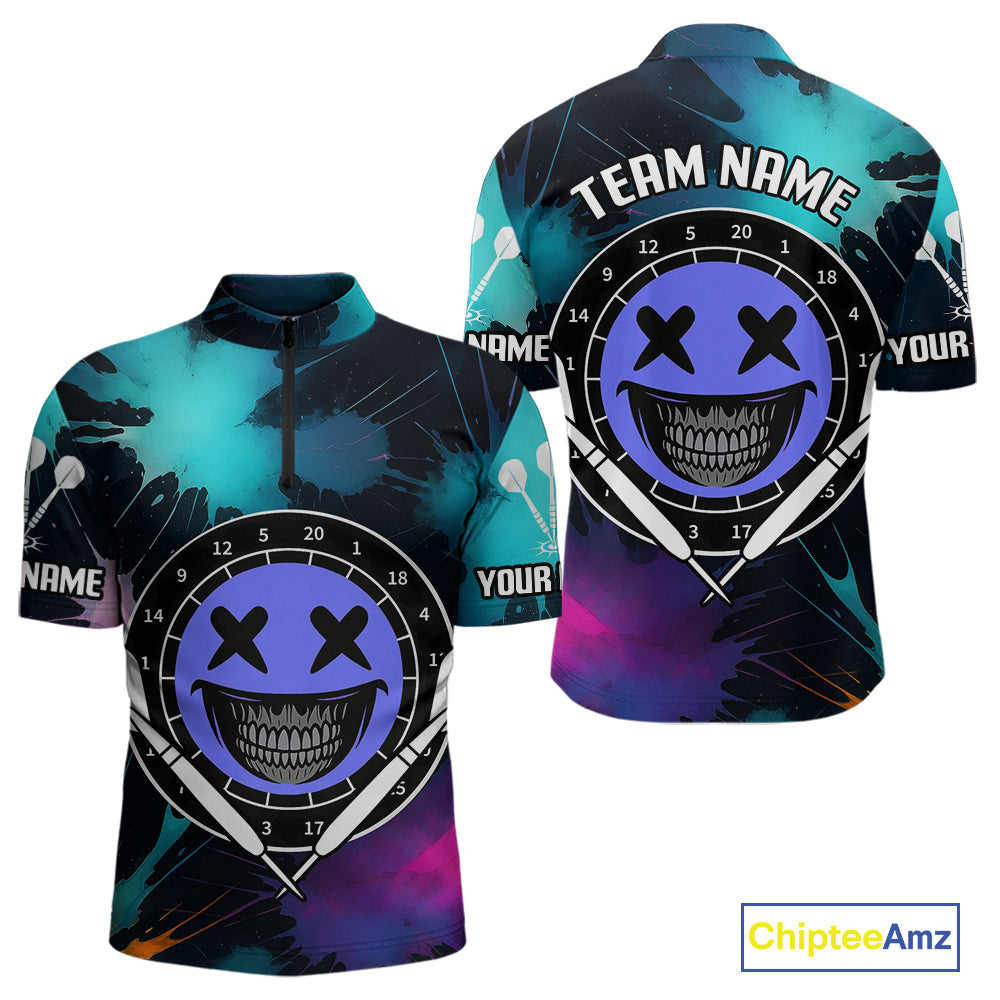 Smile Face Dartboard Custom Funny Colorful Men's Dart 1/4-Zip Shirts, Dart Team Jerseys NYN0790
