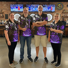 Load image into Gallery viewer, Purple Horror Tiger Fire Flame Dartboard Custom Men Darts Quarter-Zip League Shirts Dart Jerseys NYN2247