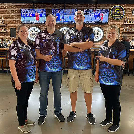 Blue Horror Tiger Fire Flame Dartboard Custom Men Darts Quarter-Zip League Shirts Dart Jerseys NYN2249
