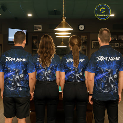 Custom Blue Flaming Dragon 8 Ball Billiard Polo Shirts For Women, Dragon Billiard Tournament Team Shirt NYN3290
