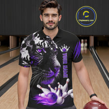 Load image into Gallery viewer, Personalized Horror Tiger Bowling Shirts For Men Purple Flaming Tiger Team Bowling Jerseys NYN3131