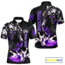 Load image into Gallery viewer, Personalized Horror Tiger Bowling Shirts For Men Purple Flaming Tiger Team Bowling Jerseys NYN3131