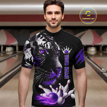 Load image into Gallery viewer, Personalized Horror Tiger Bowling Shirts For Men Purple Flaming Tiger Team Bowling Jerseys NYN3131