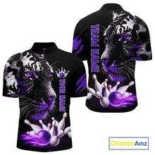 Load image into Gallery viewer, Personalized Horror Tiger Bowling Shirts For Men Purple Flaming Tiger Team Bowling Jerseys NYN3131