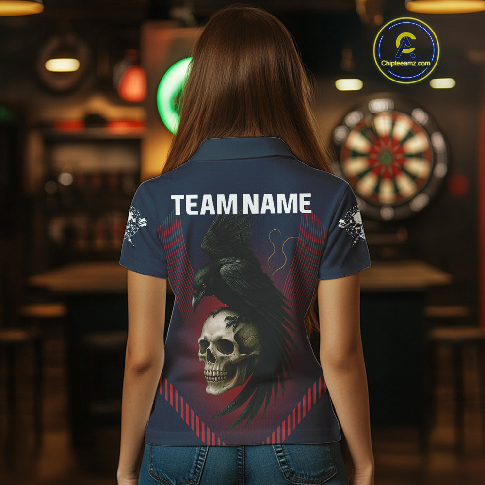 Dark Crow And Skull Dart Team Shirt For Women - Name Personalization Darts Jersey NYN0347
