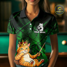 Load image into Gallery viewer, Funny Cat Crown 8 Ball Pool Billiard Shirts For Women Custom Green Grunge Billiard Polo &amp; 1/4-Zip Jersey NYN3314