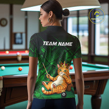 Load image into Gallery viewer, Funny Cat Crown 8 Ball Pool Billiard Shirts For Women Custom Green Grunge Billiard Polo &amp; 1/4-Zip Jersey NYN3314
