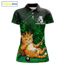 Load image into Gallery viewer, Funny cat crown 8 ball billiard polo shirt for men green grunge pool jersey