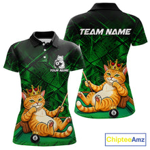 Load image into Gallery viewer, Funny cat crown 8 ball billiard polo shirt for women green grunge pool jersey