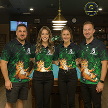 Load image into Gallery viewer, Funny Cat Crown 8 Ball Pool Billiard Shirts For Women Custom Green Grunge Billiard Polo &amp; 1/4-Zip Jersey NYN3314