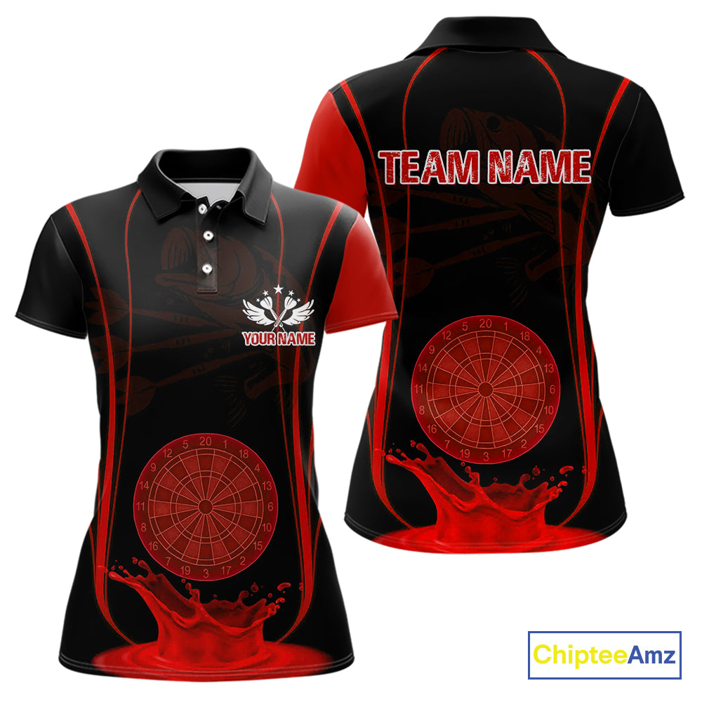 Red Water Lightning Dartboard & Fish Darts Shirt For Women - Custom Name & Team NYN0619